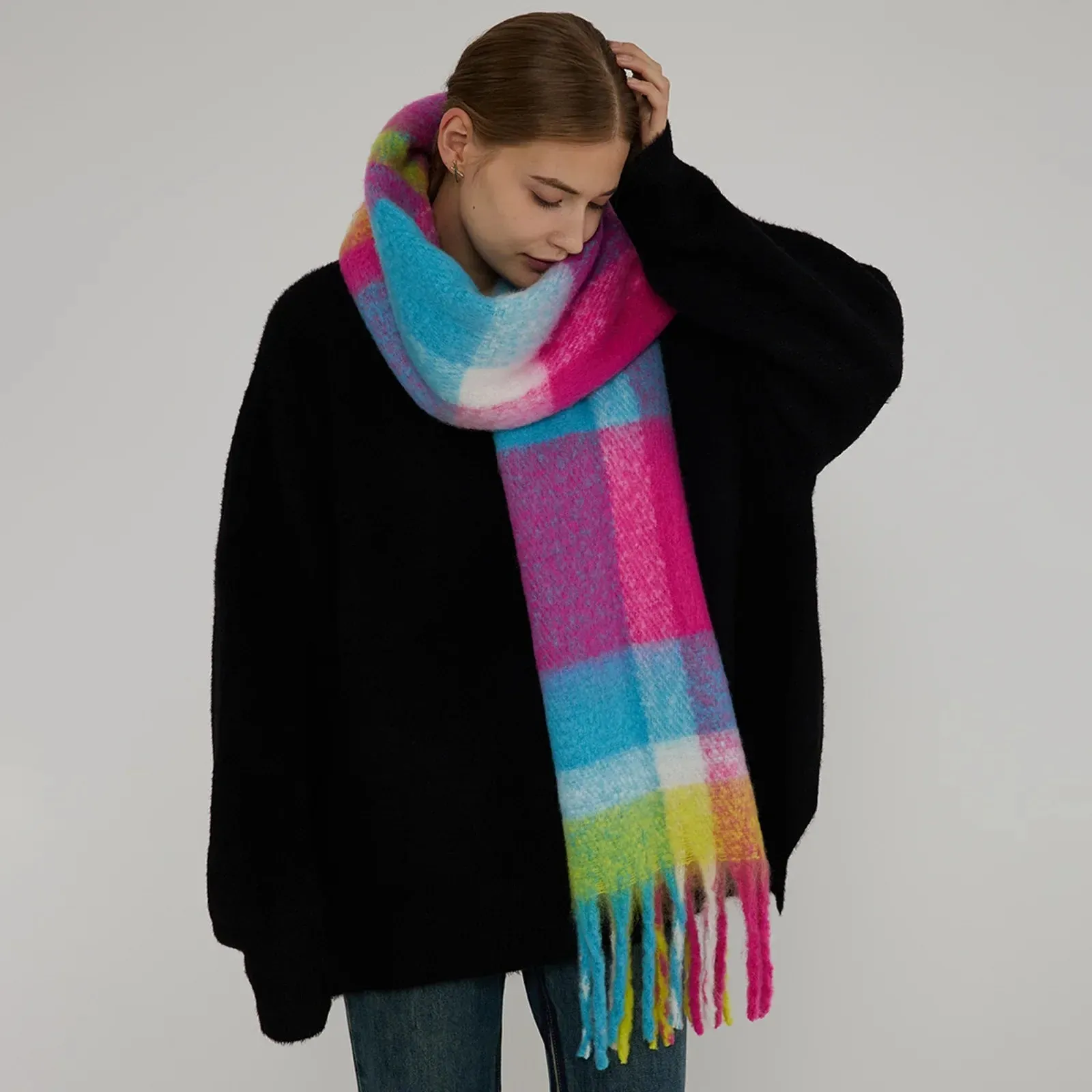 Elegant Minimalist Imitation Cashmere Scarf with Tassel