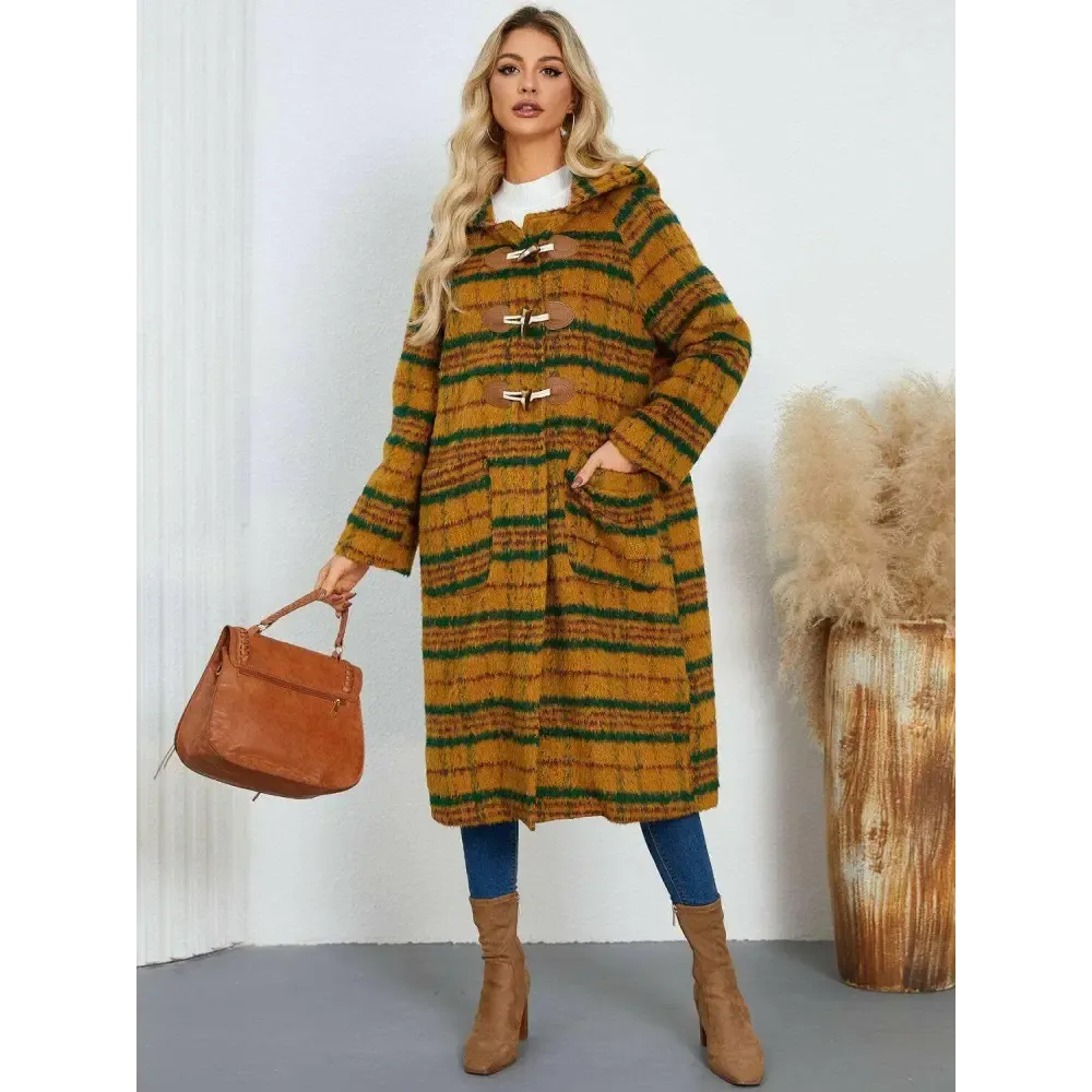 Elevate Your Wardrobe with the Elegant Plaid Hooded Coat in Luxury Fashion