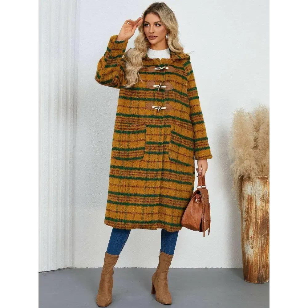 Elevate Your Wardrobe with the Elegant Plaid Hooded Coat in Luxury Fashion