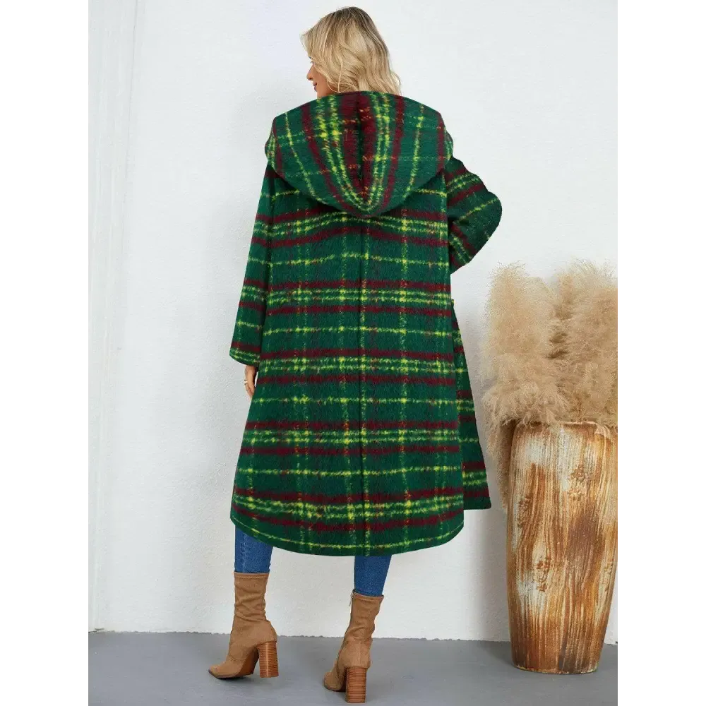 Elevate Your Wardrobe with the Elegant Plaid Hooded Coat in Luxury Fashion