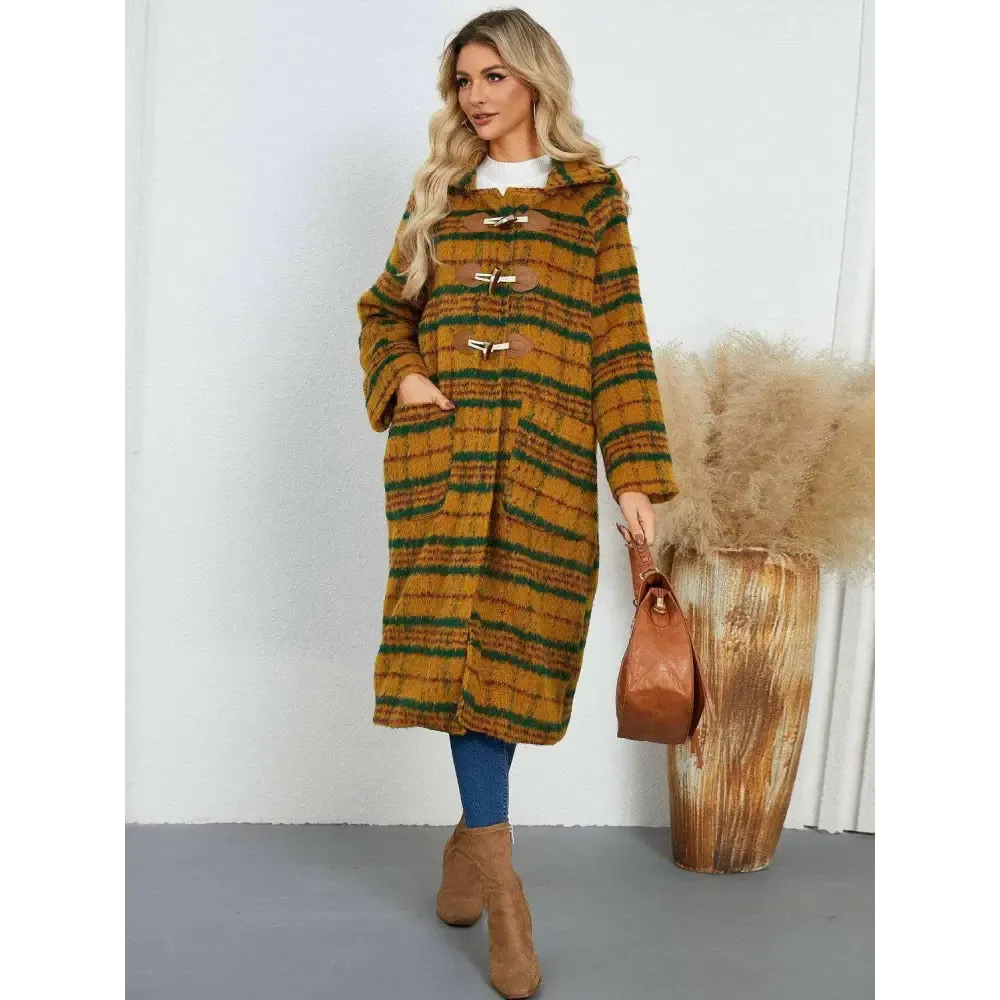 Elevate Your Wardrobe with the Elegant Plaid Hooded Coat in Luxury Fashion