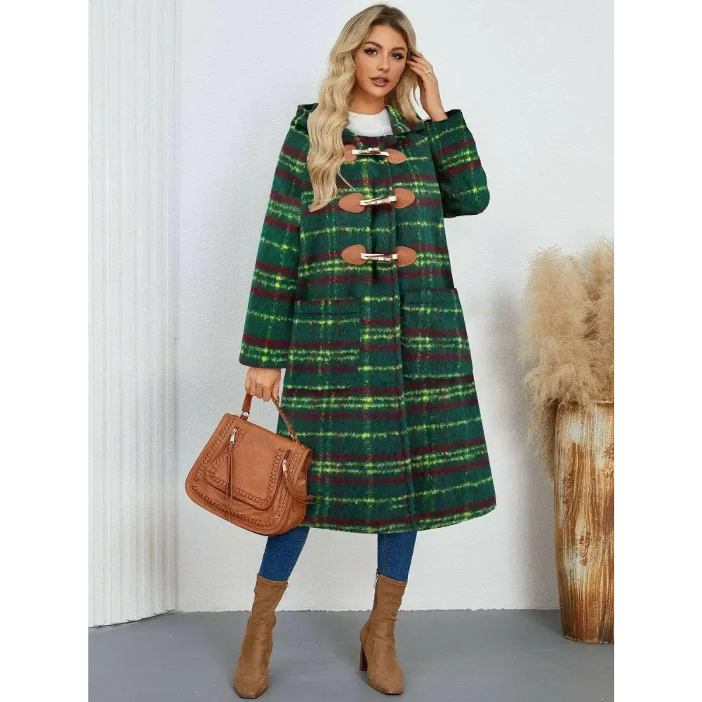 Elevate Your Wardrobe with the Elegant Plaid Hooded Coat in Luxury Fashion