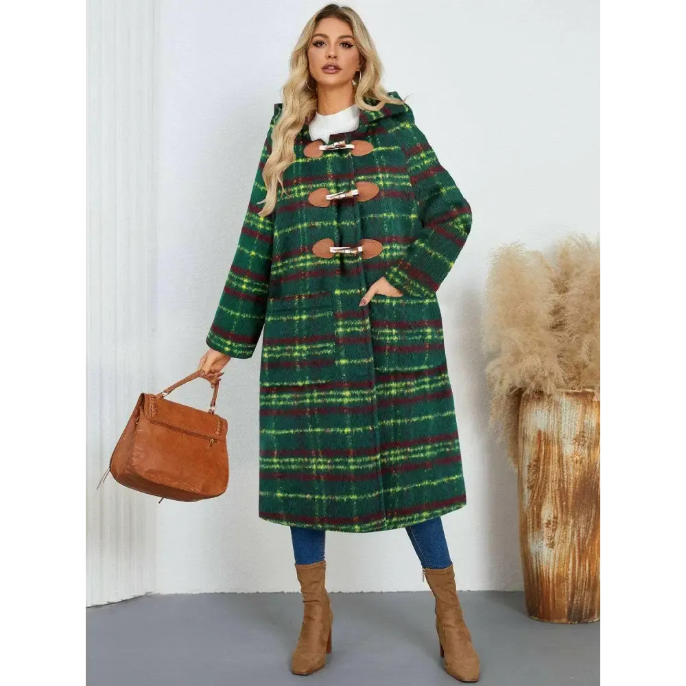 Elevate Your Wardrobe with the Elegant Plaid Hooded Coat in Luxury Fashion