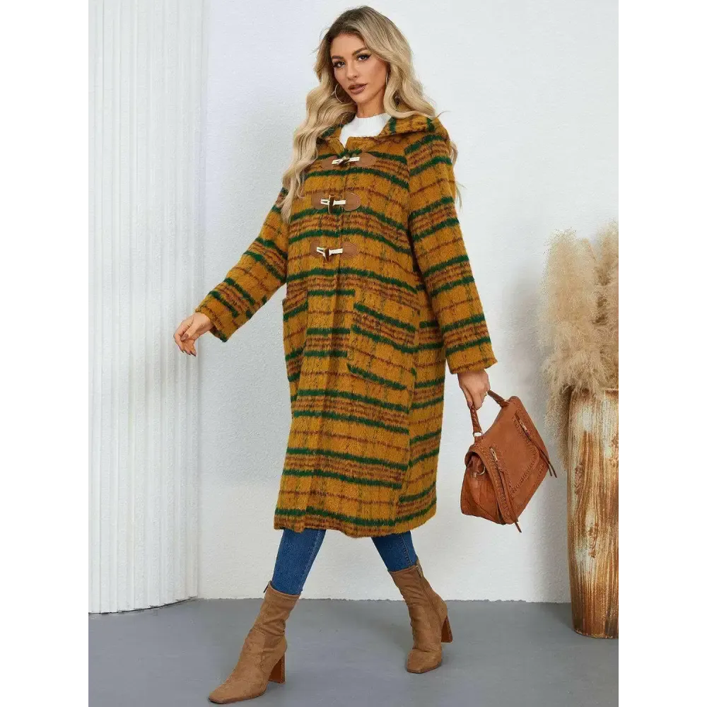 Elevate Your Wardrobe with the Elegant Plaid Hooded Coat in Luxury Fashion