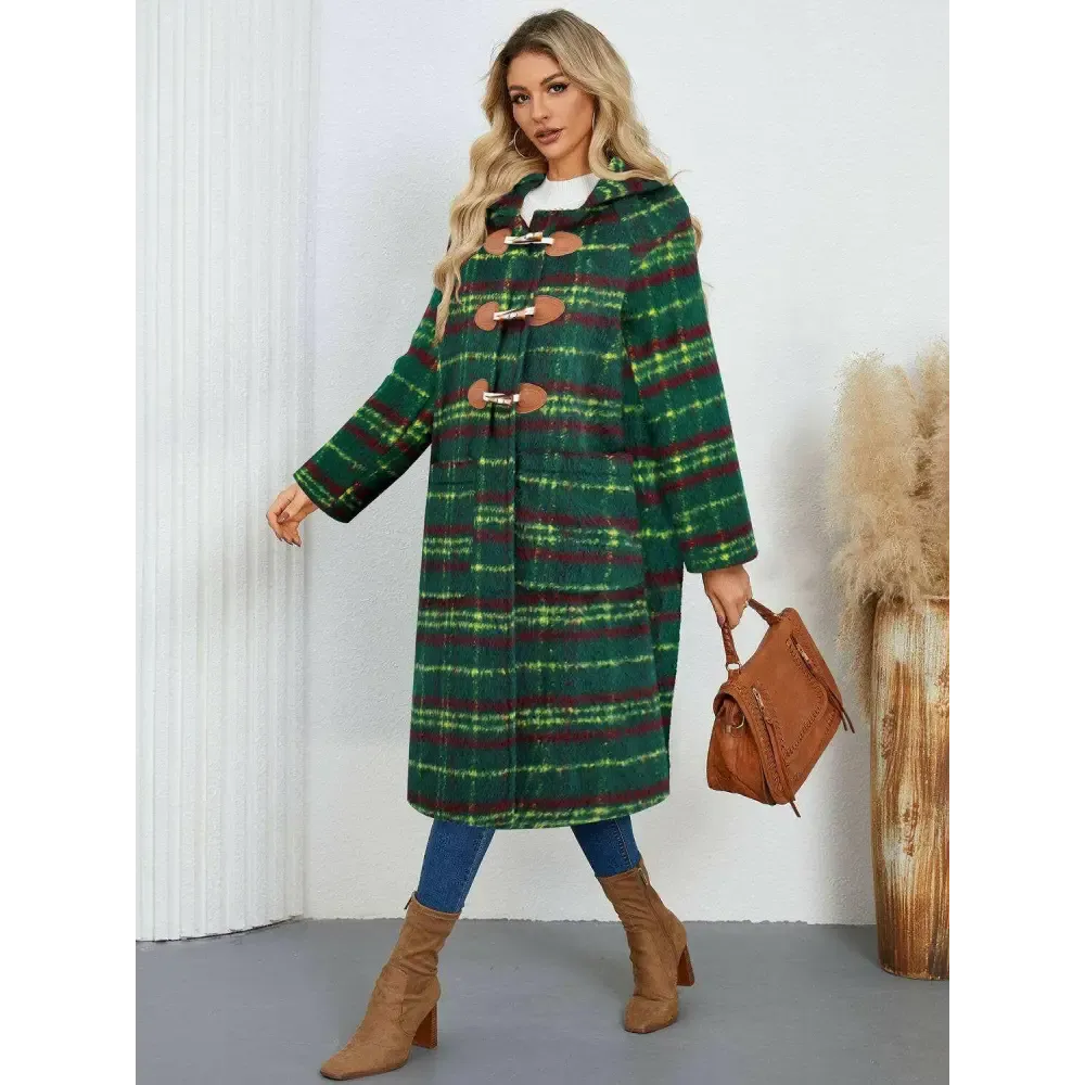 Elevate Your Wardrobe with the Elegant Plaid Hooded Coat in Luxury Fashion