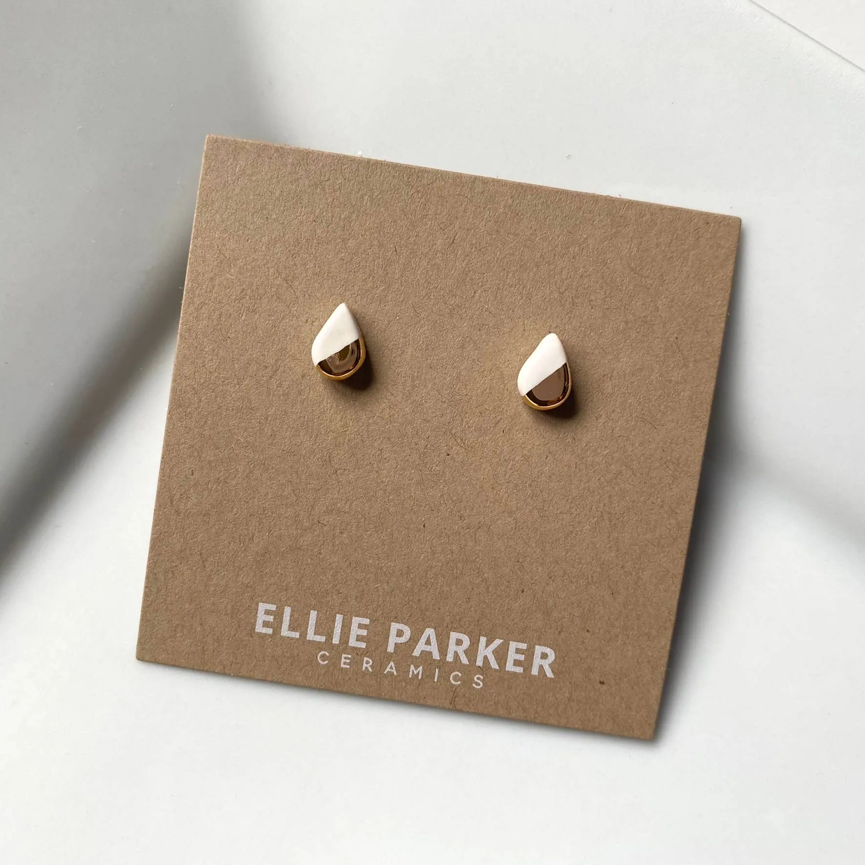 Ellie Parker Ceramics - White Ceramic Teardrop Gold Accent Stud Earrings