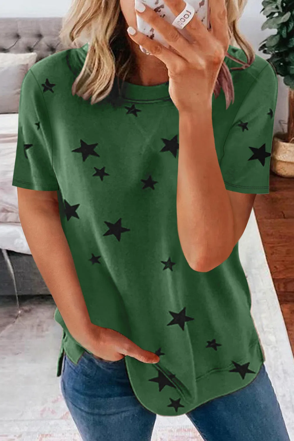 Emerald Green Star Print T Shirt