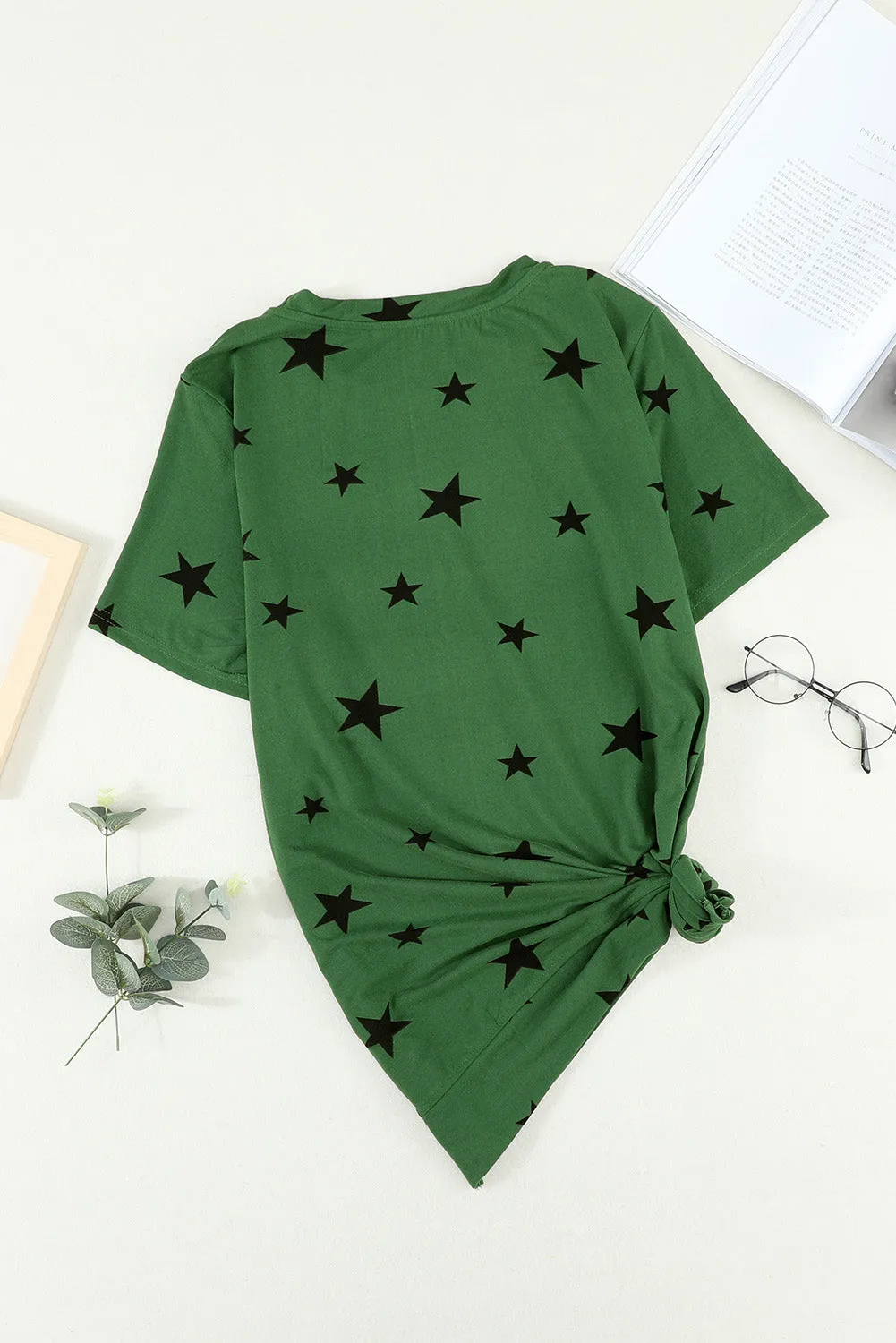 Emerald Green Star Print T Shirt