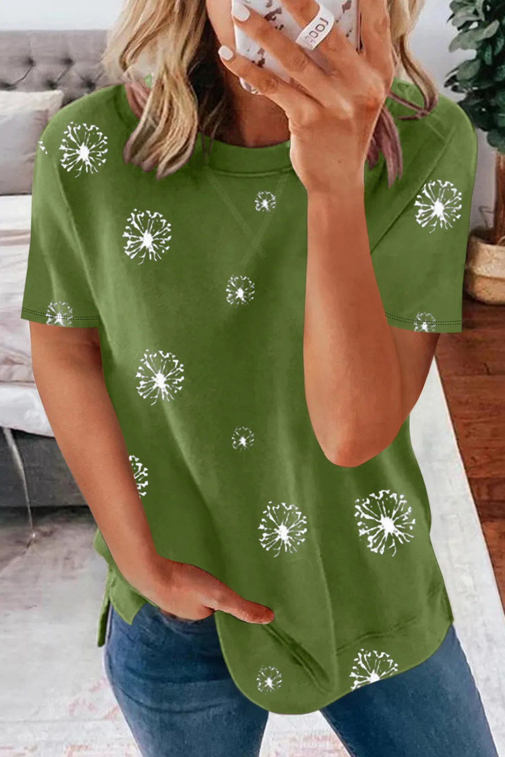 Emerald Green Star Print T Shirt