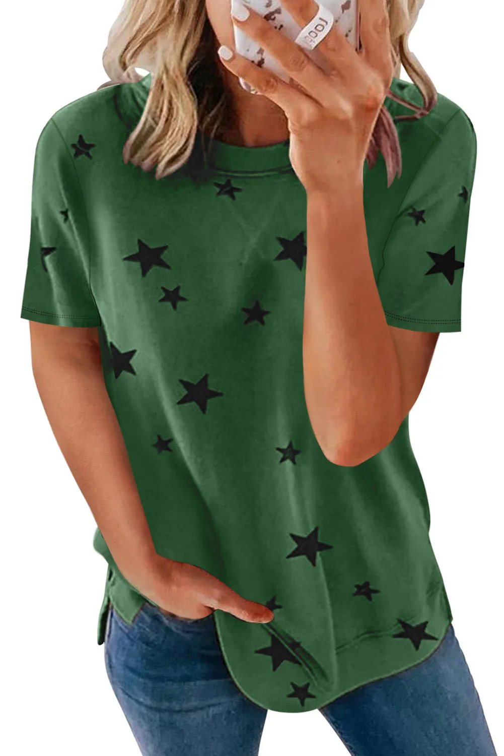 Emerald Green Star Print T Shirt