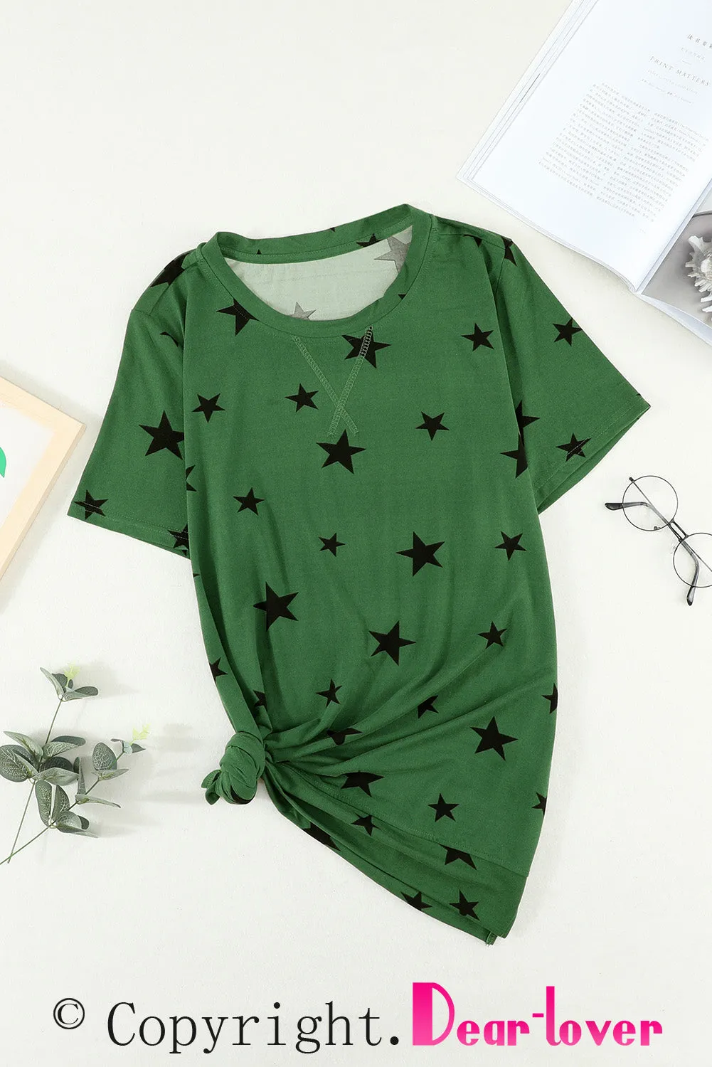 Emerald Green Star Print T Shirt