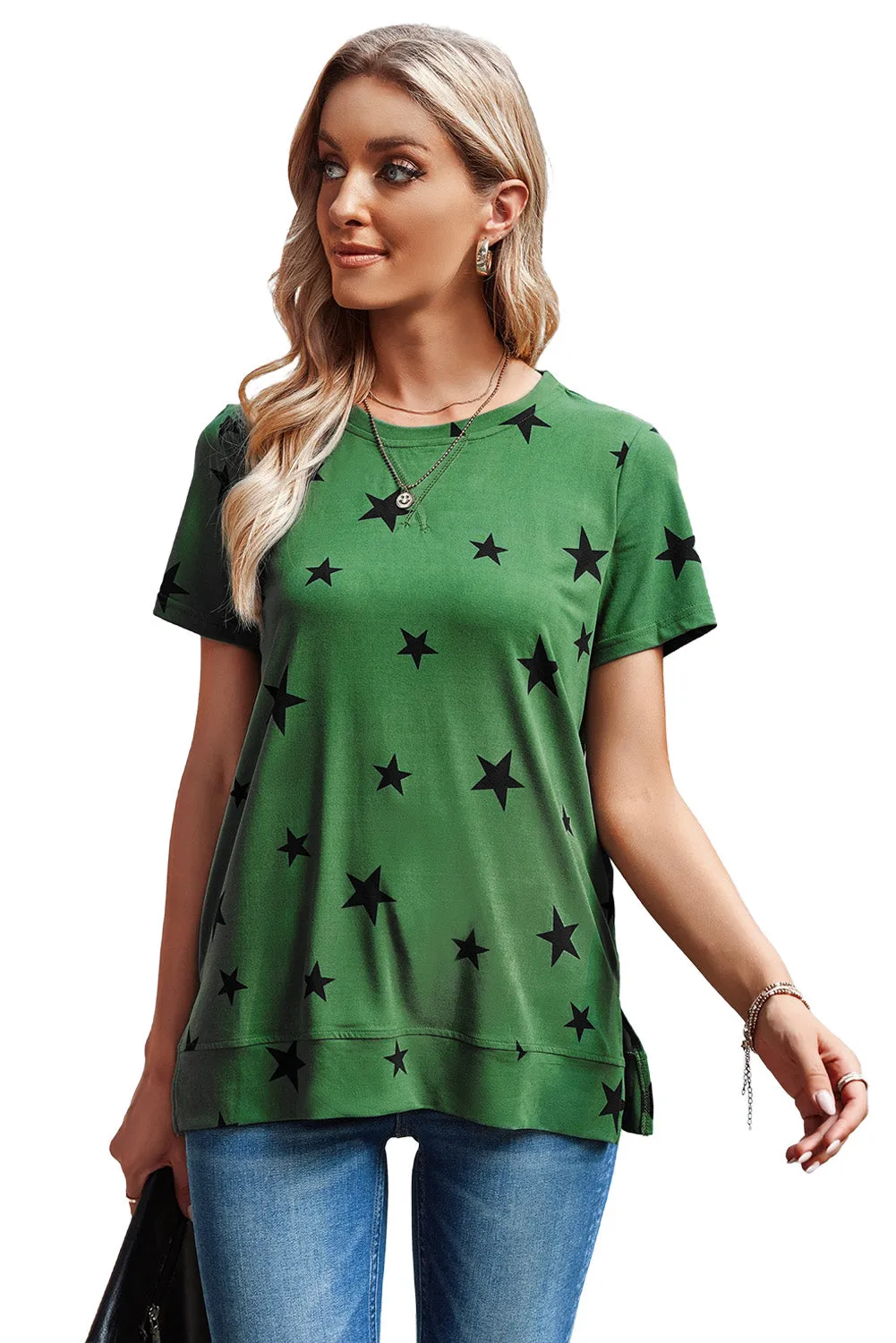 Emerald Green Star Print T Shirt