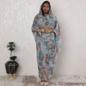 Ethereal Traditional Sudanese Thobe - Silk Chiffon, 110cm, Winter Floral, 4.5 Mtrs-D18435