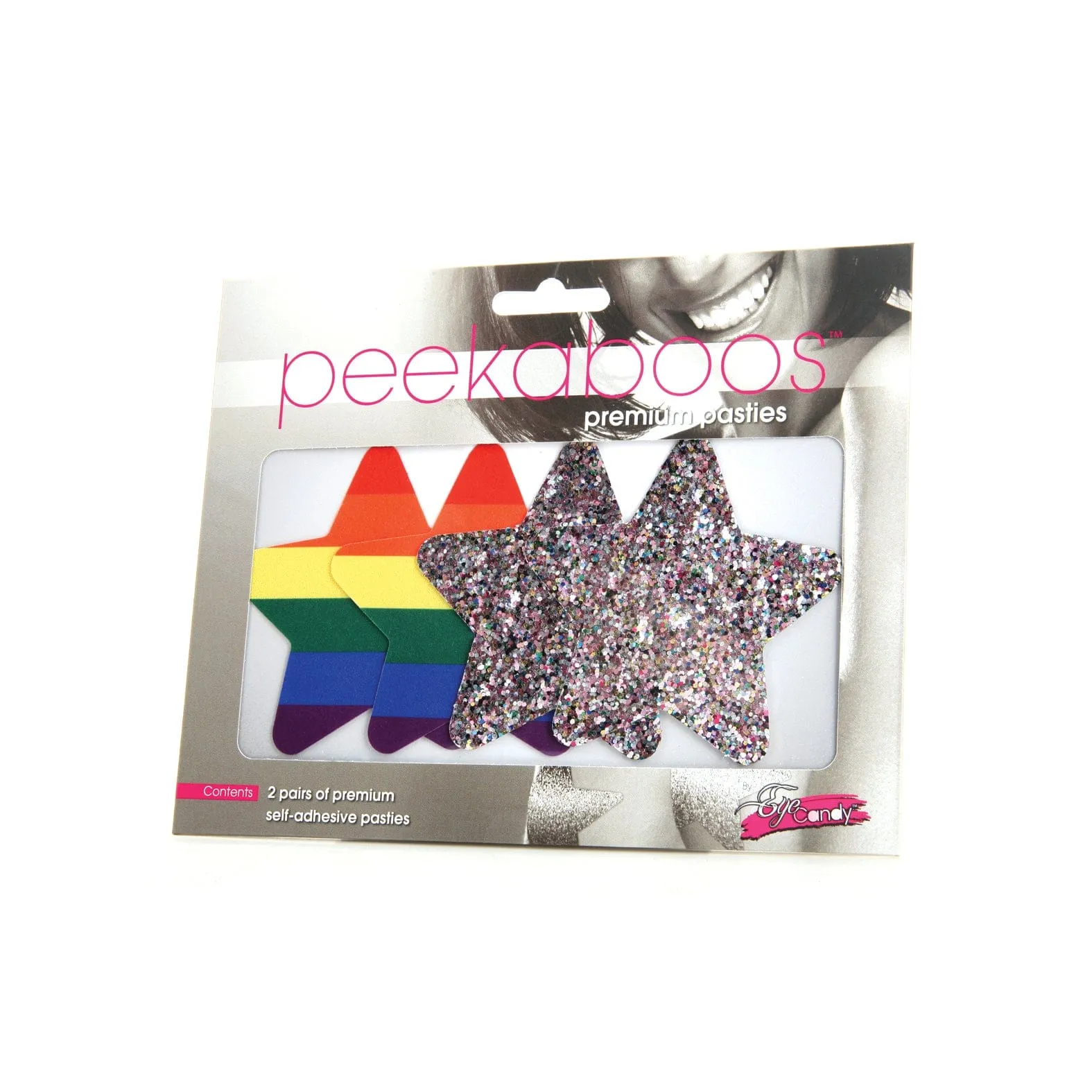 Eye Candy - Peekaboos Pride Rainbow Glitter Stars Pasties Nipple Covers Pack of 2 (Rainbow)