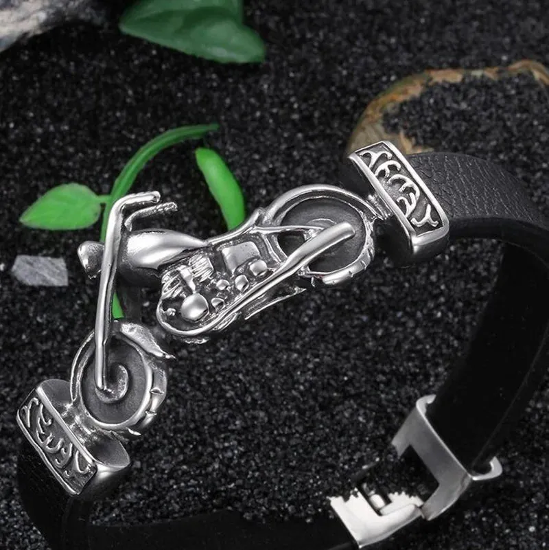 Fashion Hip Hop Rock Skull Leather Bracelet Personality Motorcycle Bike Silver Color Bracelet for Men Jewelry