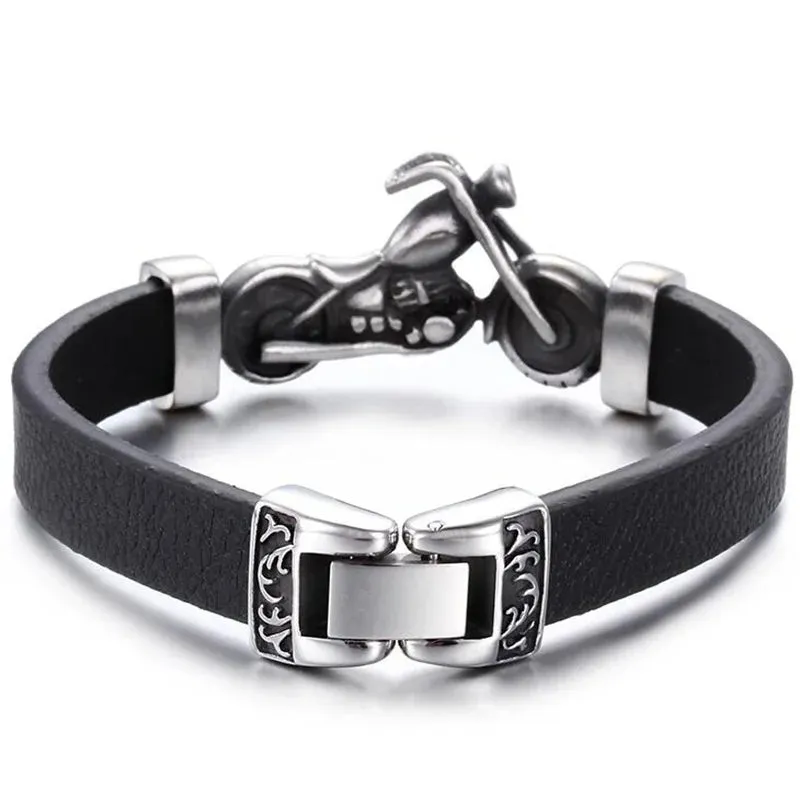 Fashion Hip Hop Rock Skull Leather Bracelet Personality Motorcycle Bike Silver Color Bracelet for Men Jewelry