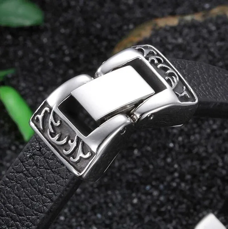 Fashion Hip Hop Rock Skull Leather Bracelet Personality Motorcycle Bike Silver Color Bracelet for Men Jewelry