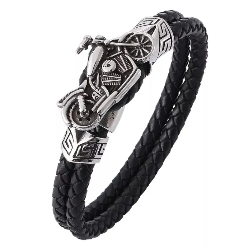 Fashion Hip Hop Rock Skull Leather Bracelet Personality Motorcycle Bike Silver Color Bracelet for Men Jewelry