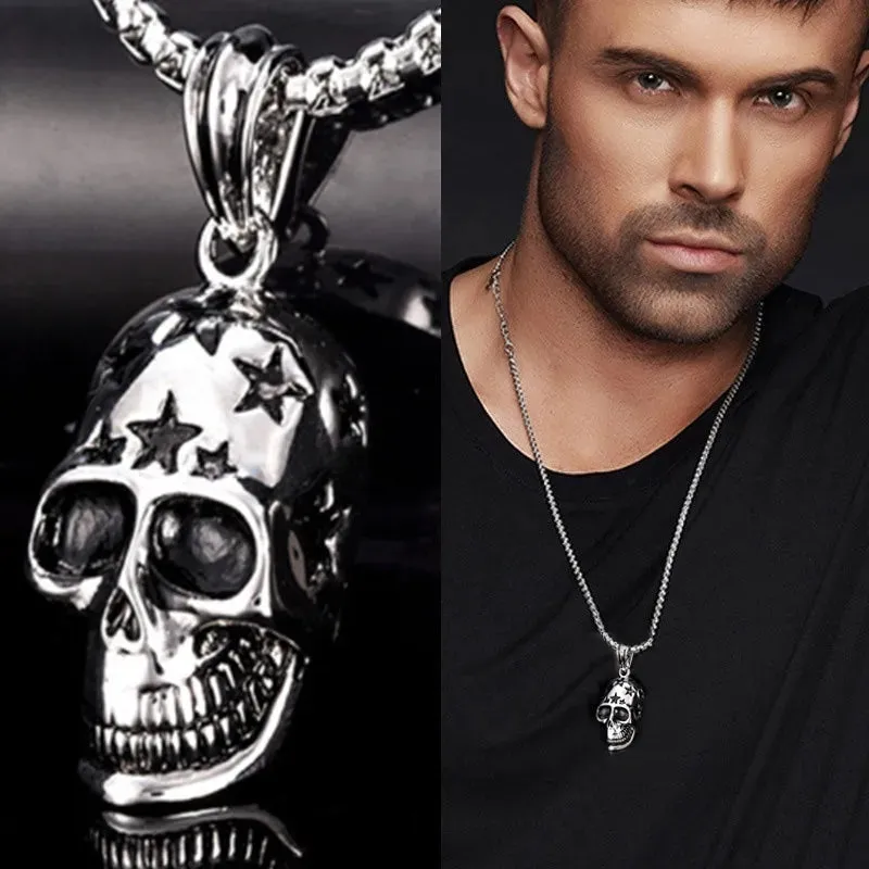 Fashion Stainless Steel Skull Mask Necklace Punk Hip Hop Necklaces for Men Stainless Steel Jewelry Halloween Anniversary Gift