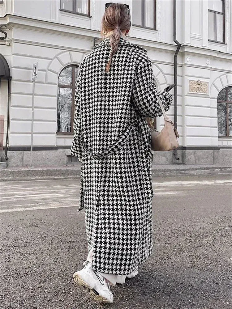 Fashion Street Winter Autumn Long Temperament New Houndstooth Slim Jacket