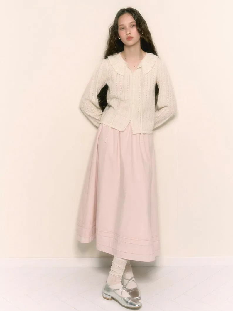 Flare Girly Plain Feminine Long-Skirt