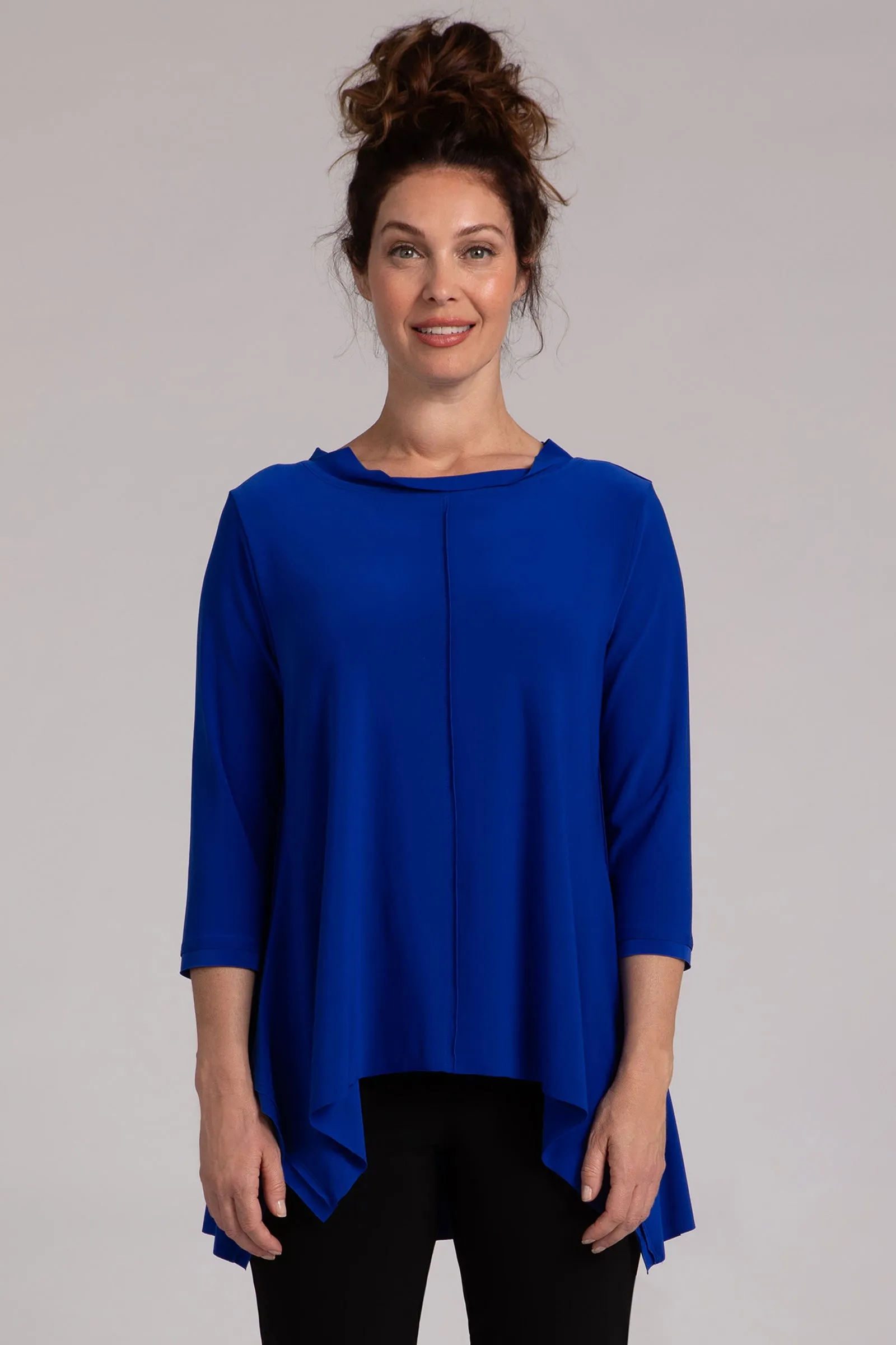 Flounce Top with Wide Funnel Collar | Lapis