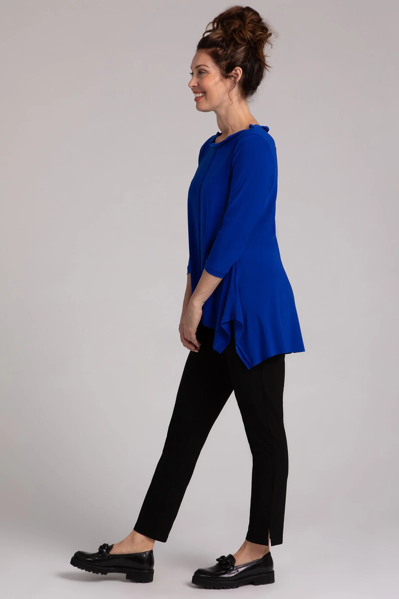 Flounce Top with Wide Funnel Collar | Lapis