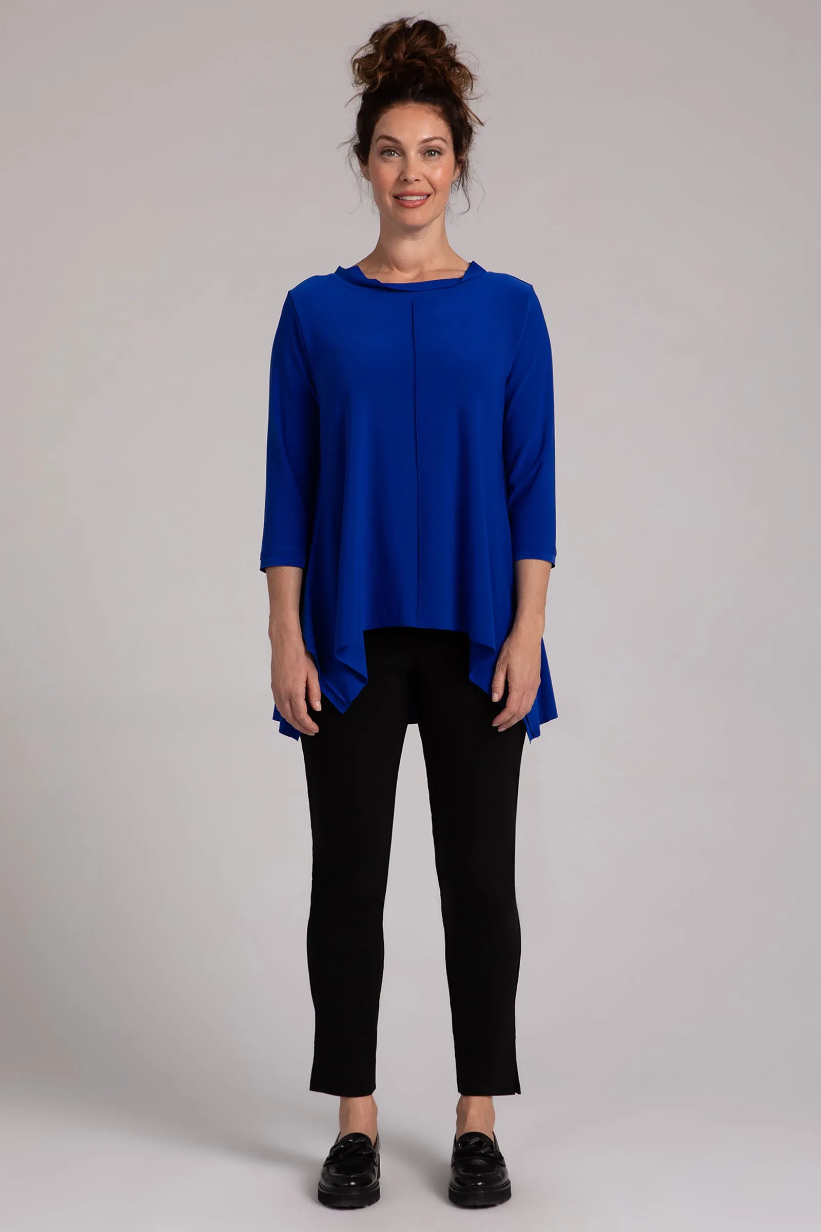 Flounce Top with Wide Funnel Collar | Lapis