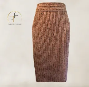 Gai Mattiolo Brown Fleck Tweed Wool Pencil Skirt UK 16 US 12 EU 44 IT 48