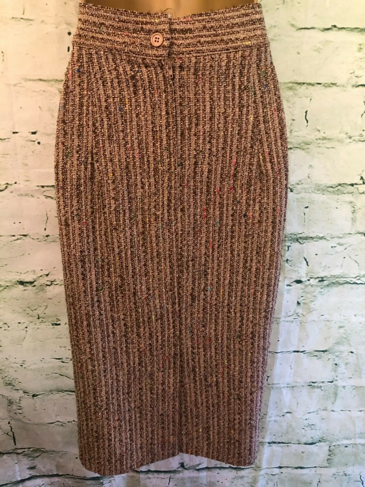 Gai Mattiolo Brown Fleck Tweed Wool Pencil Skirt UK 16 US 12 EU 44 IT 48