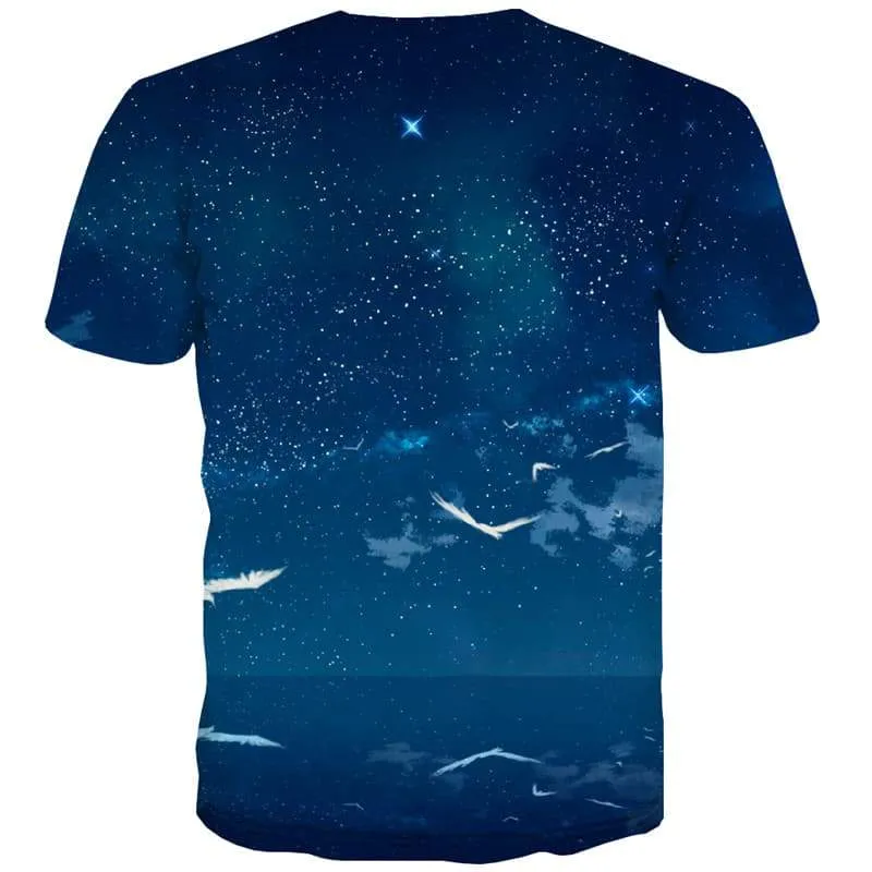 Galaxy T-shirt Men Space Tshirt Printed Universe Tshirts Novelty Blue T-shirts Graphic Nebula Tshirts Casual