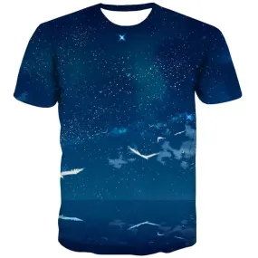 Galaxy T-shirt Men Space Tshirt Printed Universe Tshirts Novelty Blue T-shirts Graphic Nebula Tshirts Casual