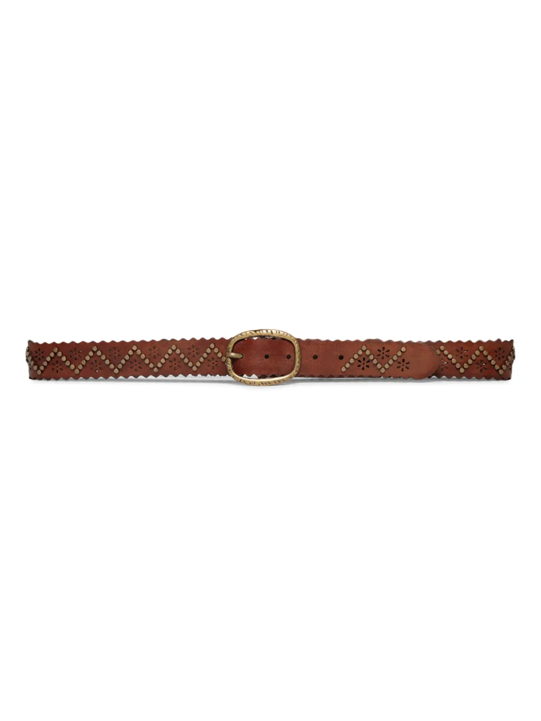 Genuine Leather Cognac Studded Belt By Art N Vintage