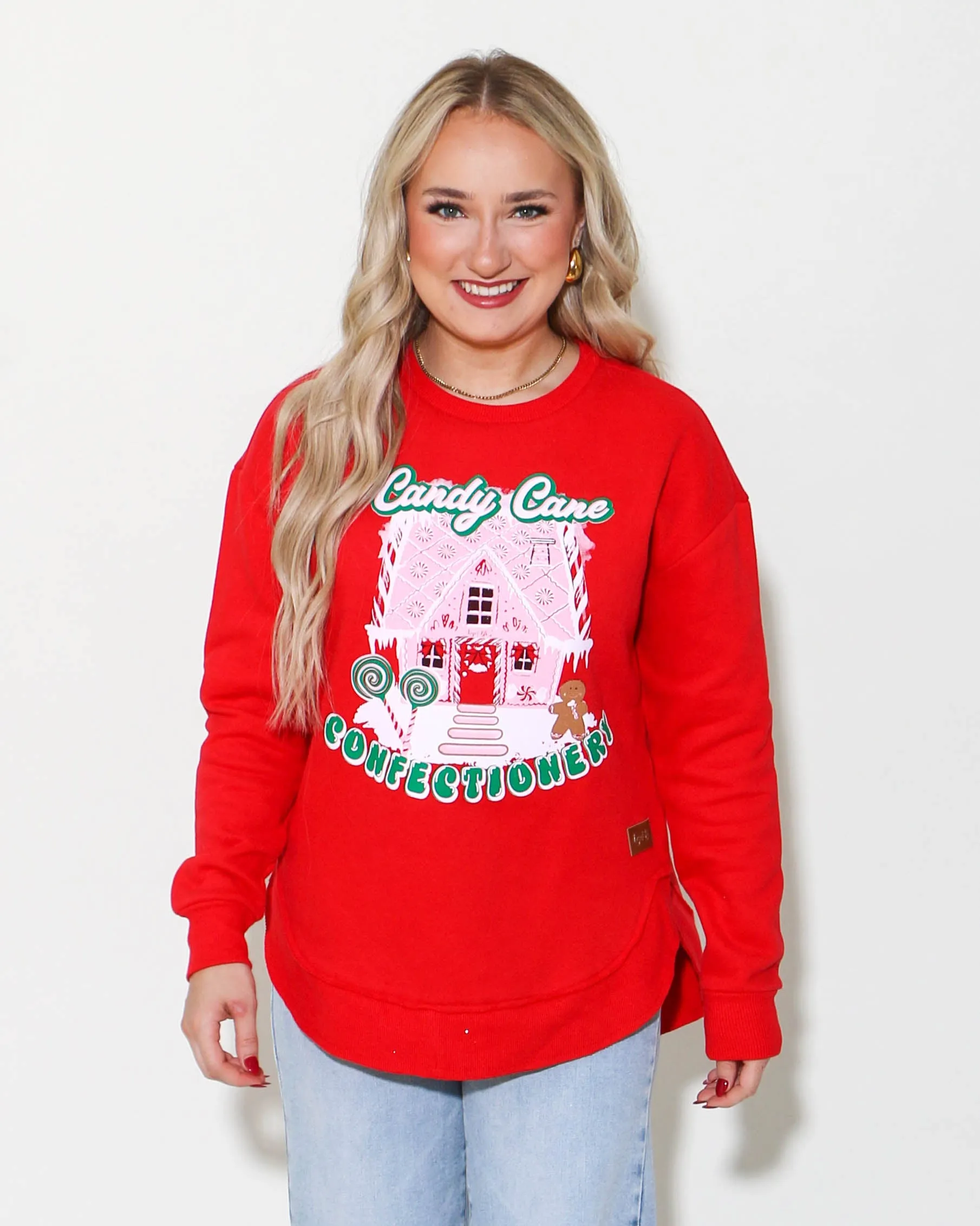 Gingerbread House Red High Low Pullover