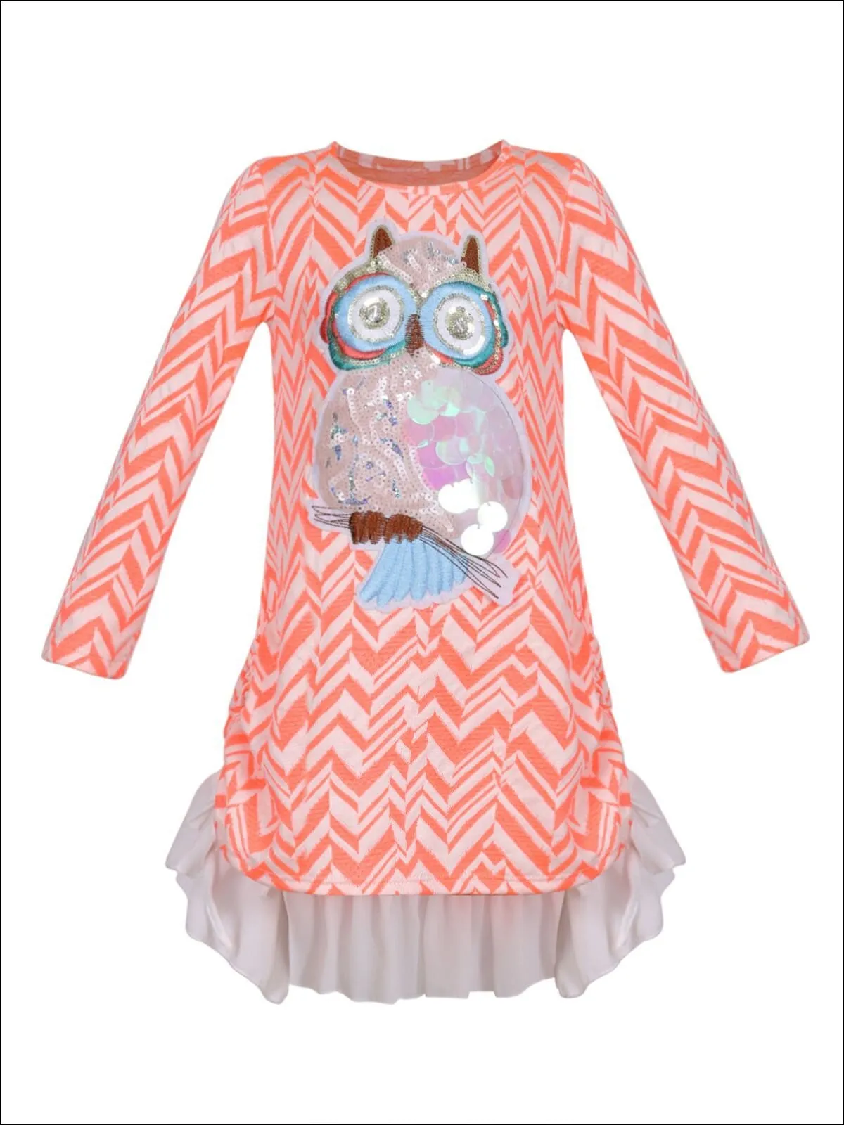 Girls Long Sleeve Drawstring Ruffled Applique Tunic