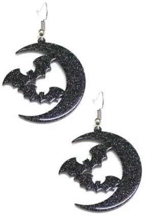 Glittery Acrylic Bats & Moon Dangle Earrings