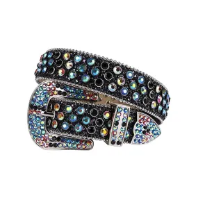 Glittery Black Strap With Aqua & Crystal Studded Rhinestone Belt