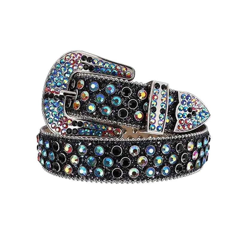 Glittery Black Strap With Aqua & Crystal Studded Rhinestone Belt