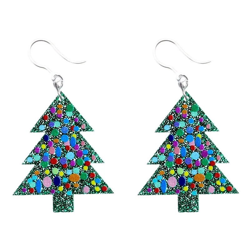 Glittery Bubble Christmas Tree Dangles Hypoallergenic Earrings for Sensitive Ears Made with Plastic Posts