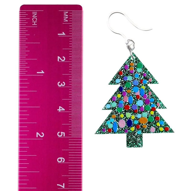 Glittery Bubble Christmas Tree Dangles Hypoallergenic Earrings for Sensitive Ears Made with Plastic Posts