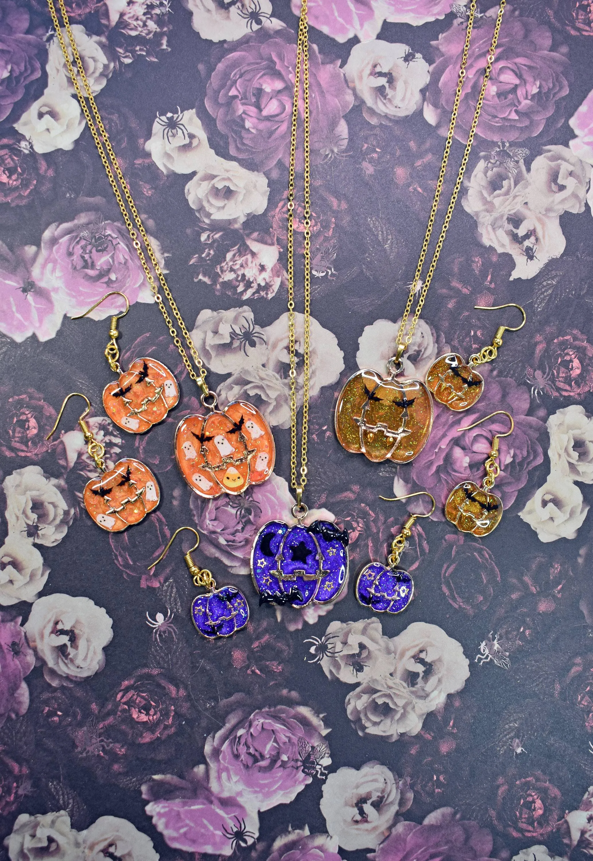 Glittery Vampire Pumpkin Earrings