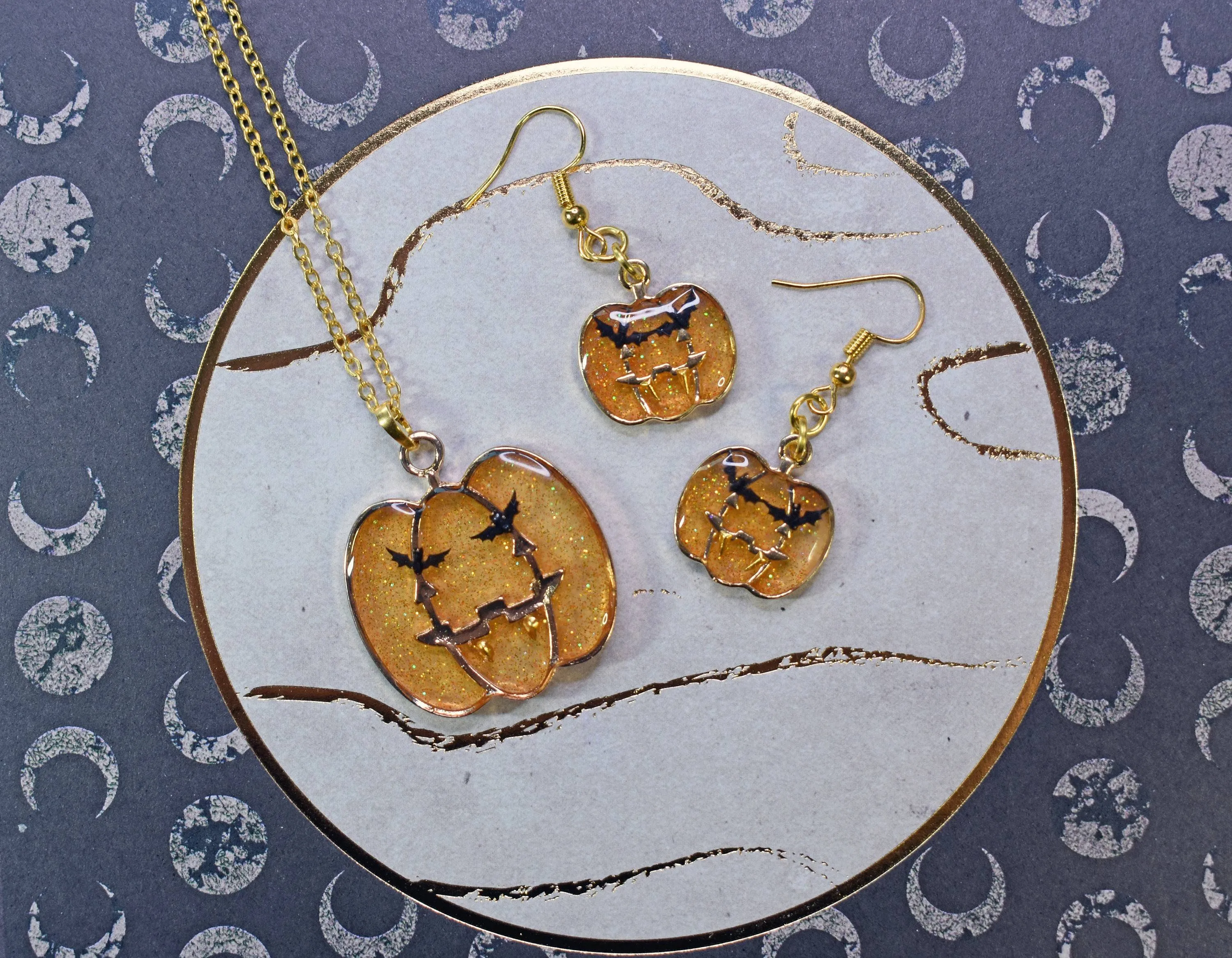 Glittery Vampire Pumpkin Earrings