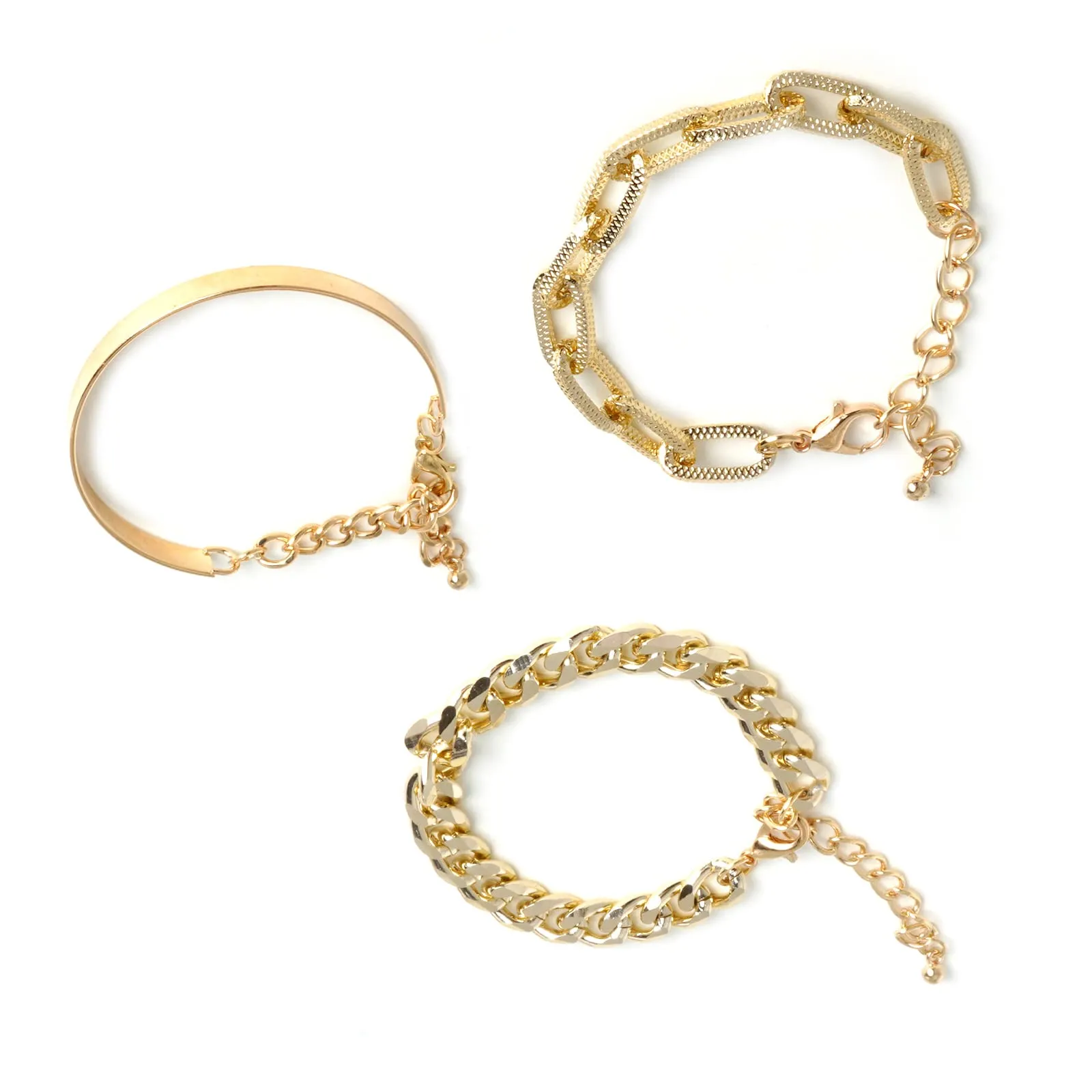 Gold Chunky Chain Link Set of 3 Bracelets