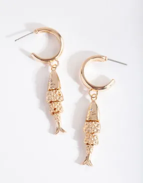 Gold Fish Drop Hoop Earring