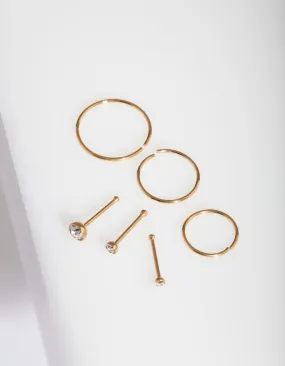 Gold Nose Stud & Hoop 6-Pack