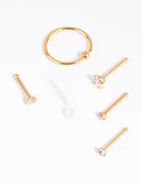 Gold Surgical Steel Mix Stud Ring Nose 6-Pack