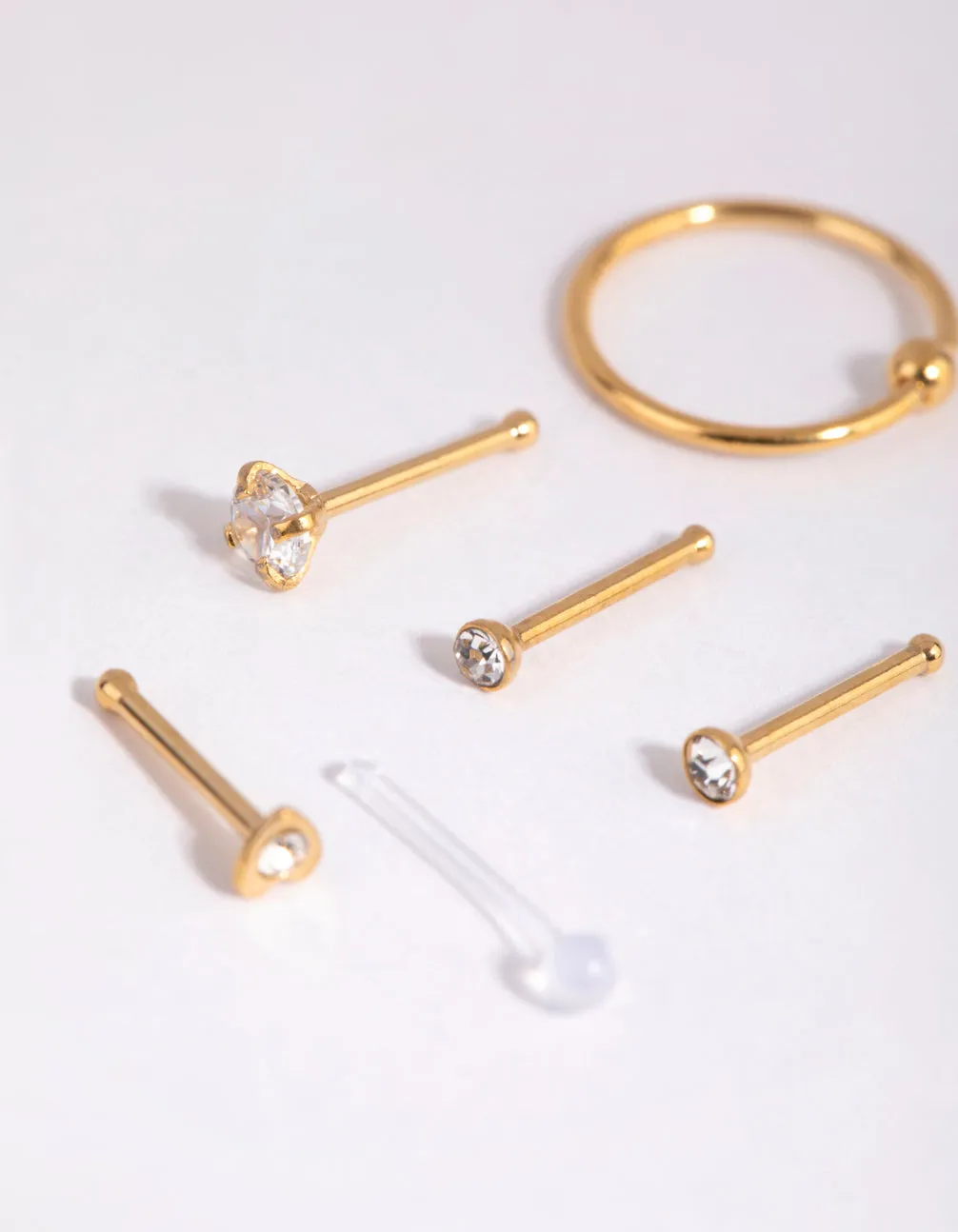 Gold Surgical Steel Mix Stud Ring Nose 6-Pack