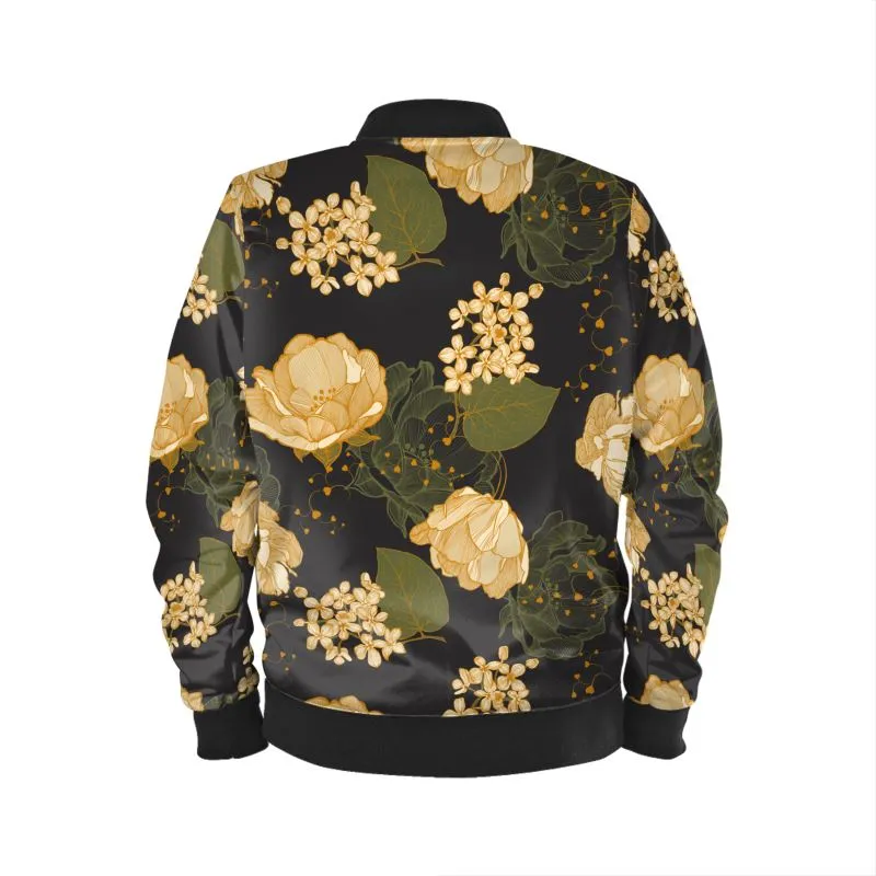 Golden Floral Ladies Bomber Jacket