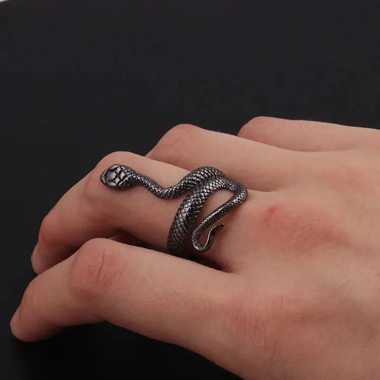 Gothic Rhinestones Open Snake Ring Adjustable Animal Rings Reptile for Men Women Fashion Punk Boy Girl Birthday Jewelry Gifts