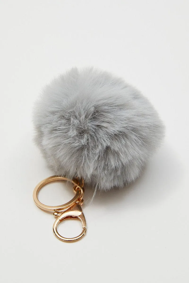 Grey Faux Fur Pom Pom Key Ring